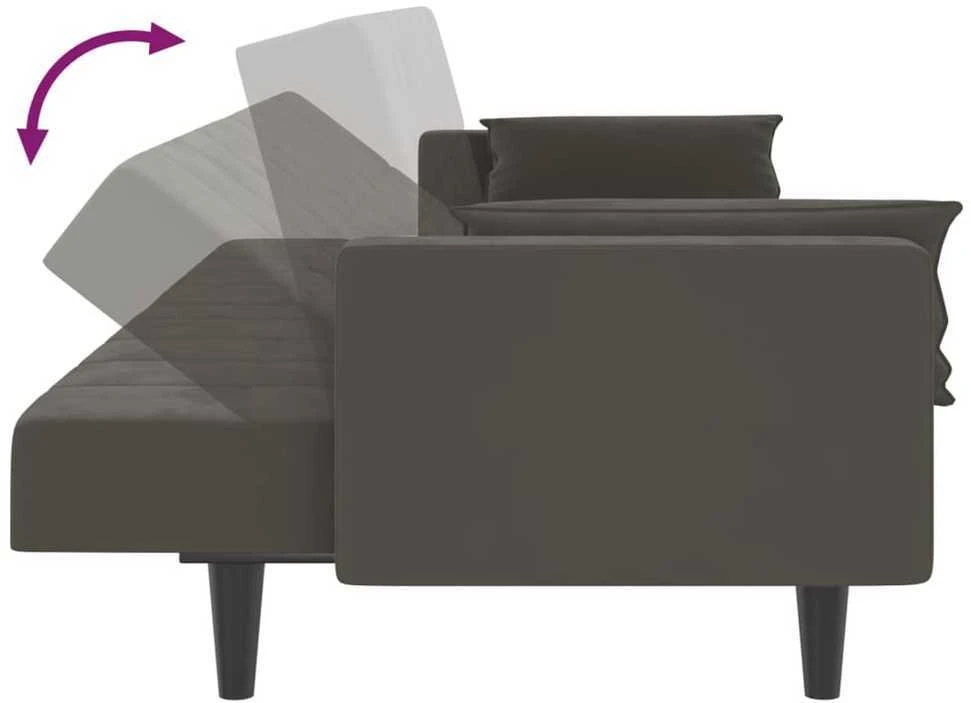 Dvivietė sofa-lova su dvejomis pagalvėmis, pilka, aksomas