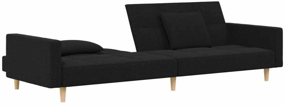 Dvivietė sofa-lova su dvejomis pagalvėmis, juoda, audinys