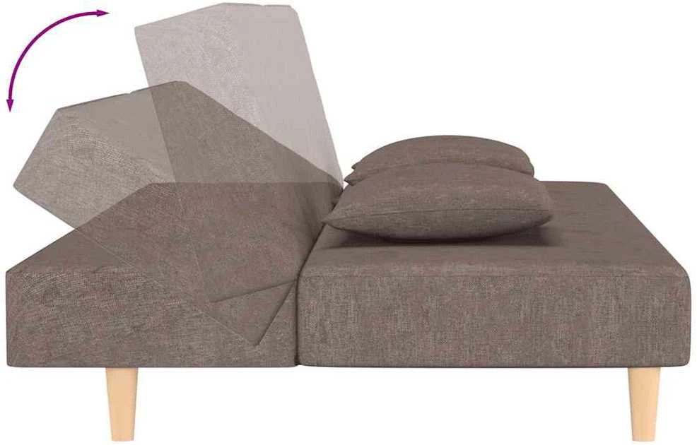 Dvivietė sofa-lova su dvejomis pagalvėmis, taupe, audinys
