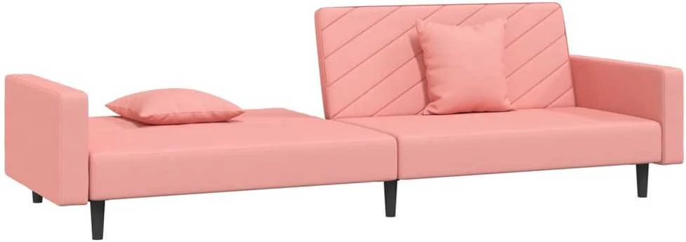 Dvivietė sofa-lova su dvejomis pagalvėmis, rožinė, aksomas