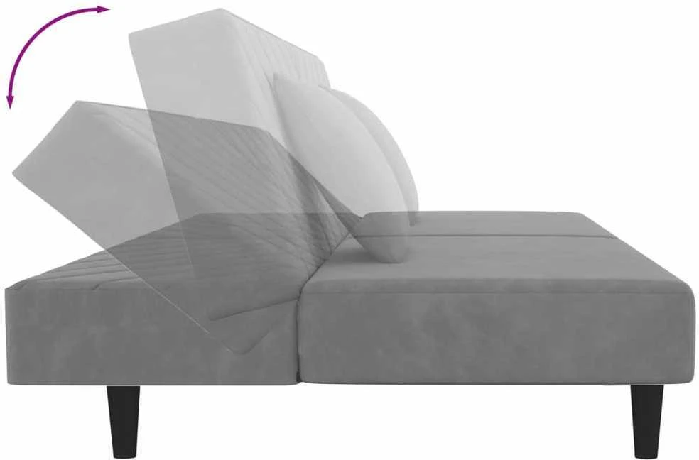 Dvivietė sofa-lova su dvejomis pagalvėmis, pilka, aksomas