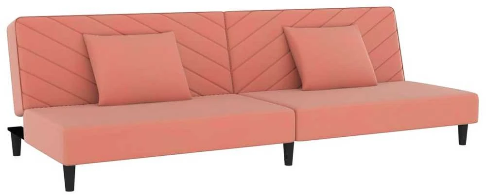 Dvivietė sofa-lova su dvejomis pagalvėmis, rožinė, aksomas