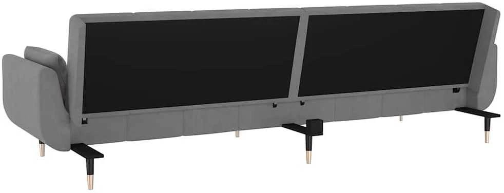 Dvivietė sofa-lova su dvejomis pagalvėmis, pilka, aksomas