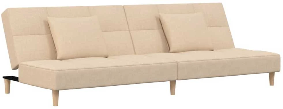 Dvivietė sofa-lova su dvejomis pagalvėmis, kreminė, audinys