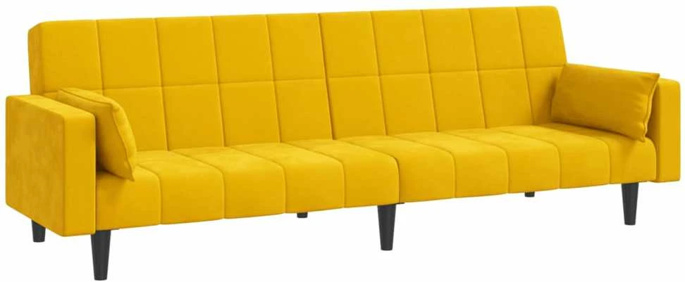 Dvivietė sofa-lova su dvejomis pagalvėmis, geltona, aksomas