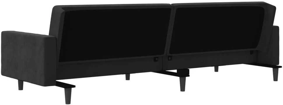Dvivietė sofa-lova su dvejomis pagalvėmis, juoda, aksomas