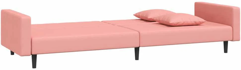 Dvivietė sofa-lova su dvejomis pagalvėmis, rožinė, aksomas