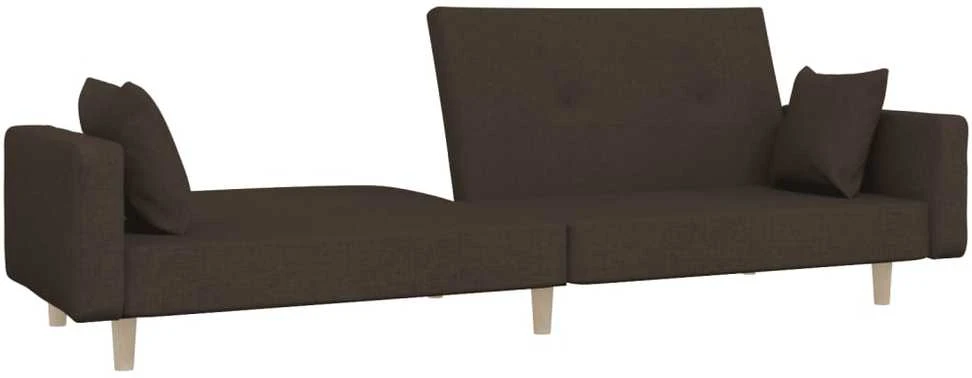 Dvivietė sofa-lova su dvejomis pagalvėmis, ruda, audinys