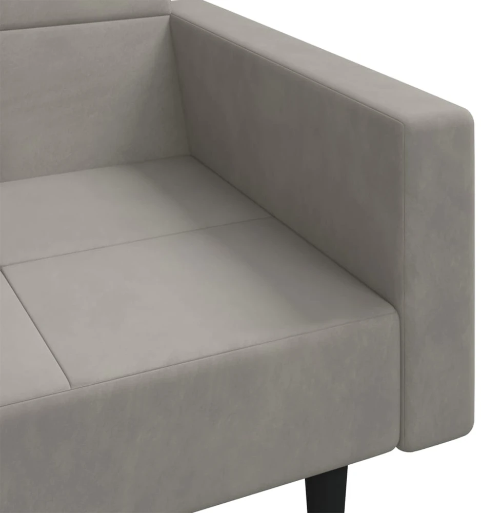 Dvivietė sofa-lova su dvejomis pagalvėmis, pilka, aksomas