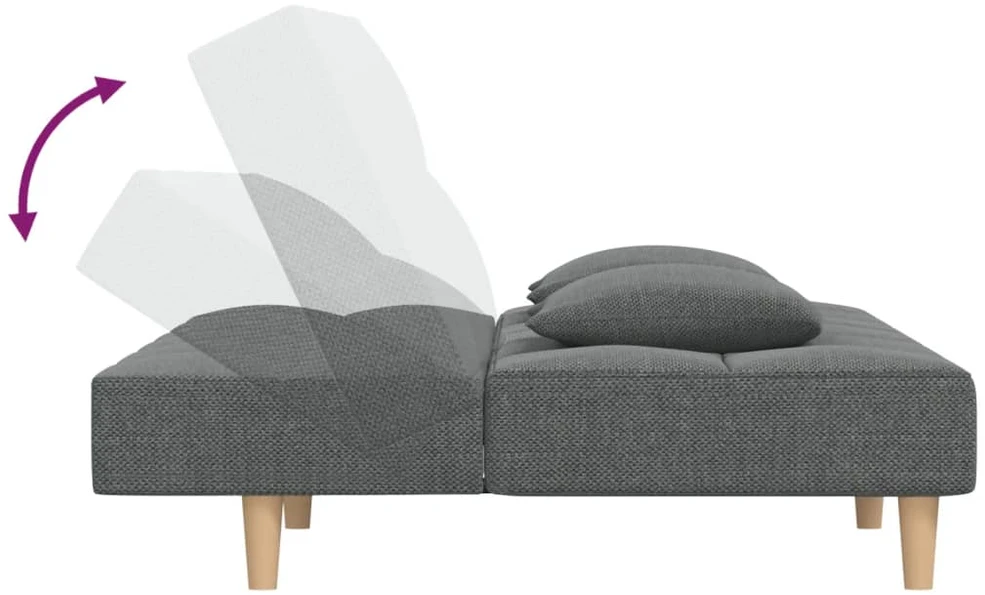 Dvivietė sofa-lova su dvejomis pagalvėmis, pilka, audinys
