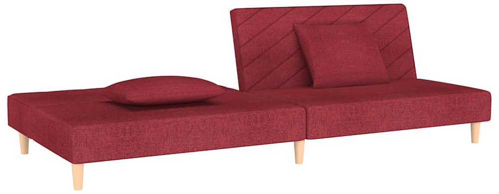 Dvivietė sofa-lova su dvejomis pagalvėmis, vyno, audinys