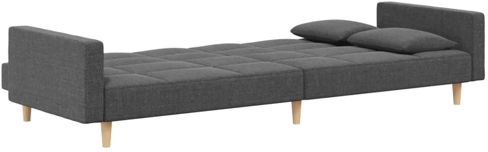 Dvivietė sofa-lova su dvejomis pagalvėmis, pilka, audinys