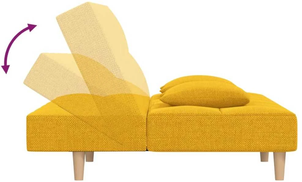 Dvivietė sofa-lova su dvejomis pagalvėmis, geltona, audinys