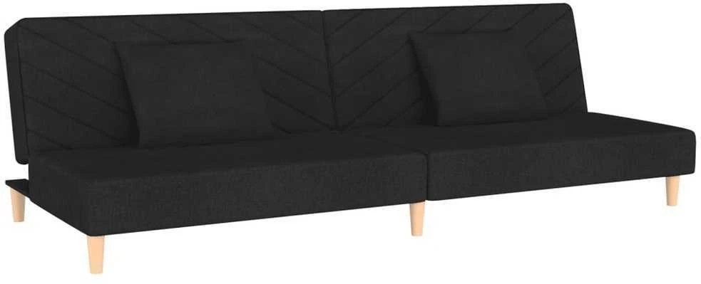 Dvivietė sofa-lova su dvejomis pagalvėmis, juoda, audinys