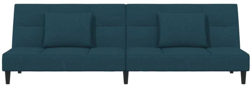 Dvivietė sofa-lova su dvejomis pagalvėmis, mėlyna, aksomas