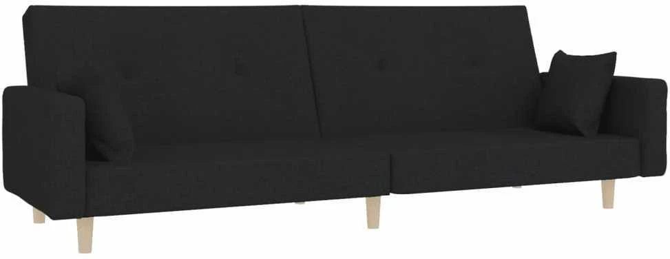 Dvivietė sofa-lova su dvejomis pagalvėmis, juoda, audinys