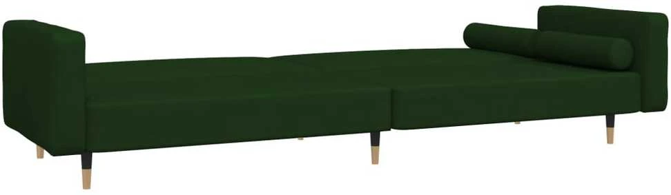 Dvivietė sofa-lova su dvejomis pagalvėmis, žalia, aksomas