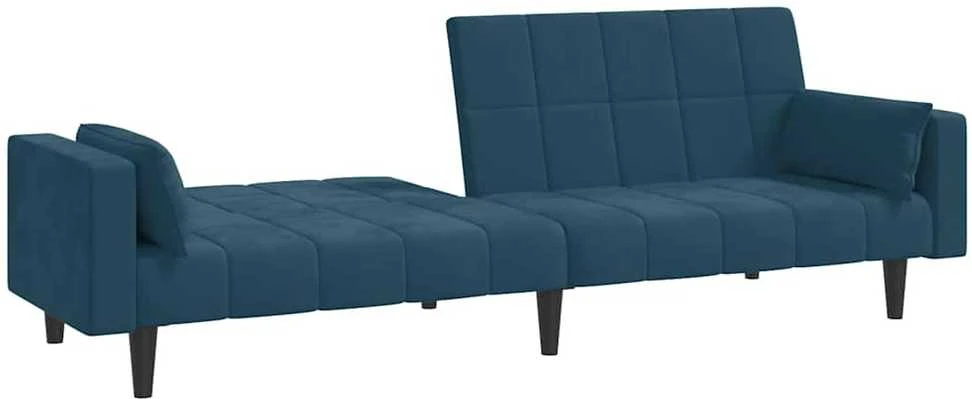 Dvivietė sofa-lova su dvejomis pagalvėmis, mėlyna, aksomas
