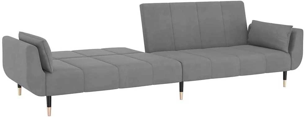 Dvivietė sofa-lova su dvejomis pagalvėmis, pilka, aksomas