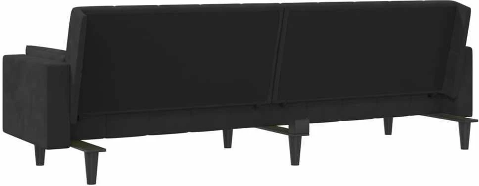 Dvivietė sofa-lova su dvejomis pagalvėmis, juoda, aksomas