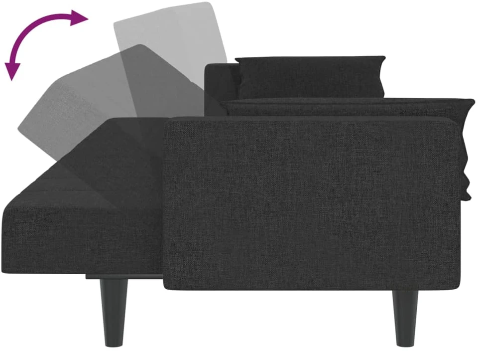 Dvivietė sofa-lova su dvejomis pagalvėmis, juoda, audinys