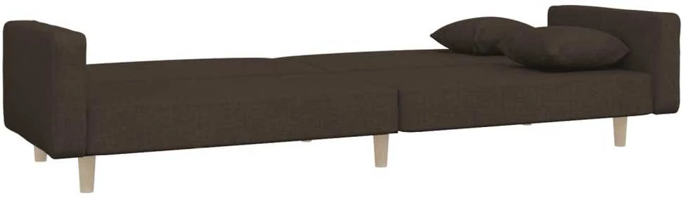 Dvivietė sofa-lova su dvejomis pagalvėmis, ruda, audinys
