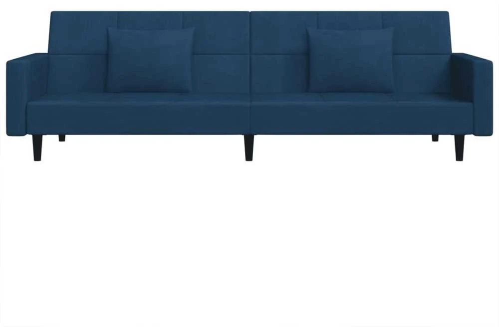 Dvivietė sofa-lova su dvejomis pagalvėmis, mėlyna, aksomas