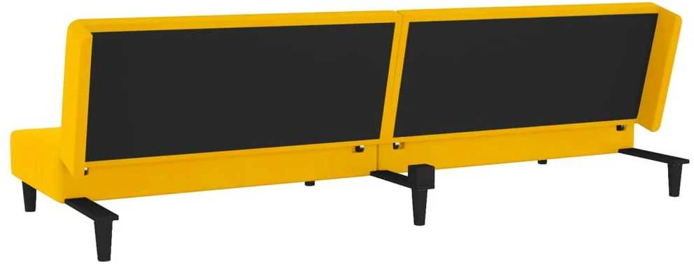 Dvivietė sofa-lova su dvejomis pagalvėmis, geltona, aksomas