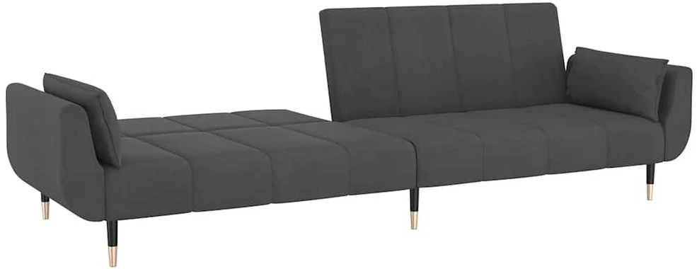 Dvivietė sofa-lova su dvejomis pagalvėmis, pilka, aksomas