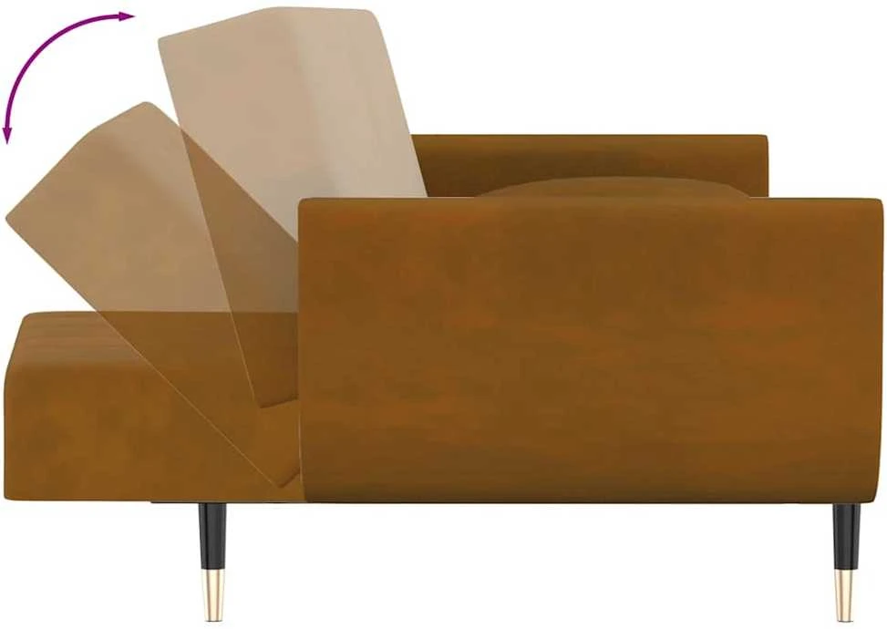 Dvivietė sofa-lova su dvejomis pagalvėmis, ruda, aksomas