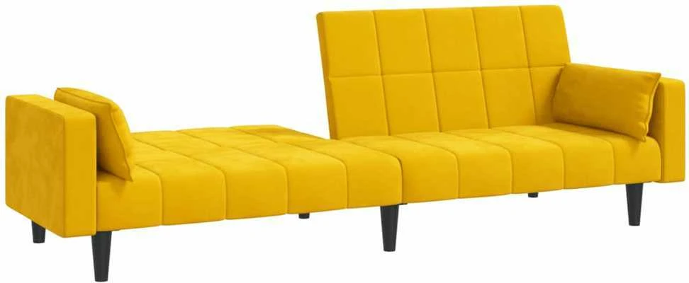 Dvivietė sofa-lova su dvejomis pagalvėmis, geltona, aksomas