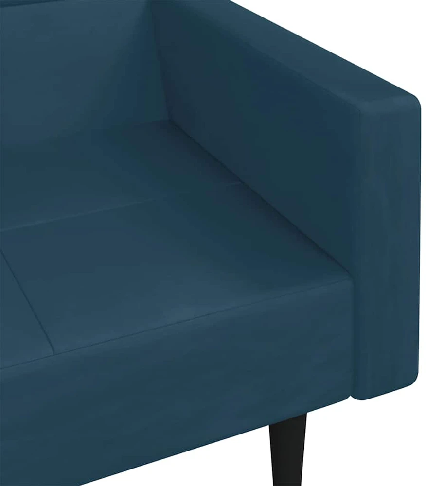 Dvivietė sofa-lova su dvejomis pagalvėmis, mėlyna, aksomas