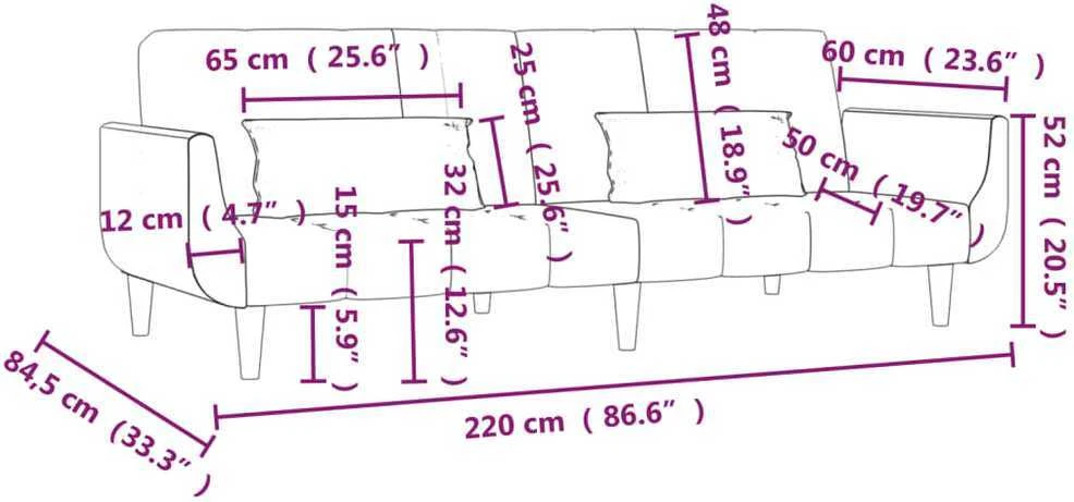Dvivietė sofa-lova su dvejomis pagalvėmis, juoda, audinys