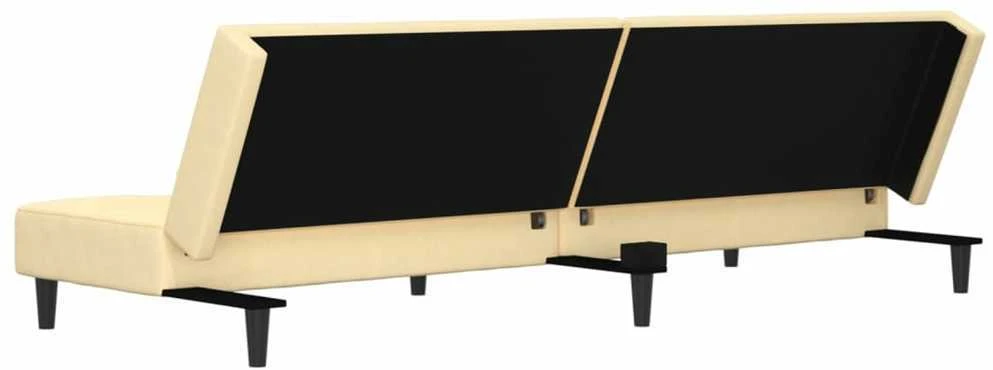 Dvivietė sofa-lova su dvejomis pagalvėmis, kreminė, aksomas