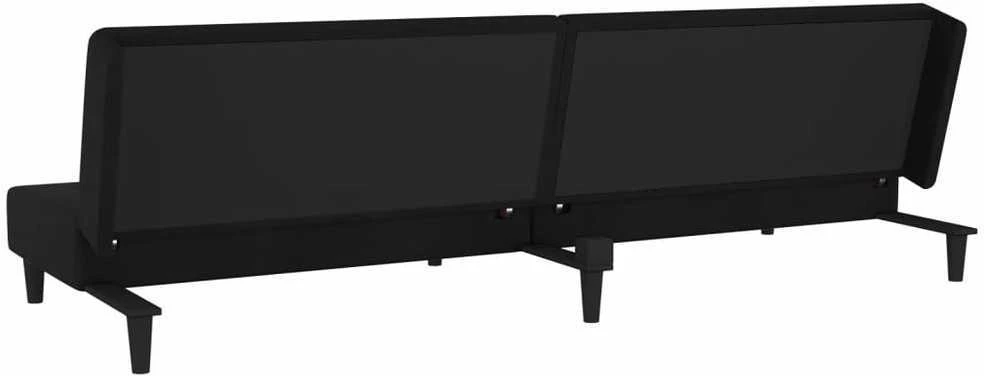 Dvivietė sofa-lova su dvejomis pagalvėmis, juoda, aksomas