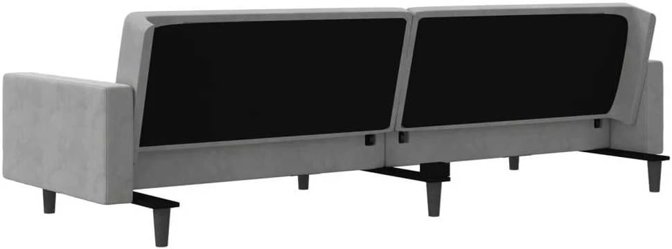 Dvivietė sofa-lova su dvejomis pagalvėmis, pilka, aksomas
