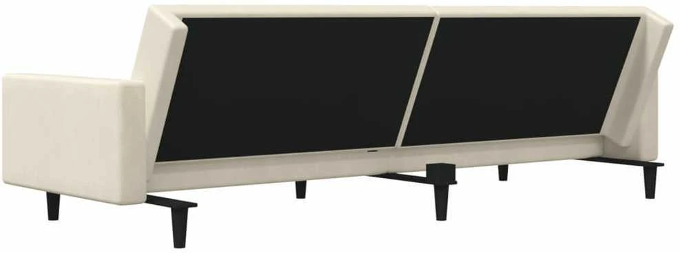 Dvivietė sofa-lova su dvejomis pagalvėmis, kreminė, aksomas