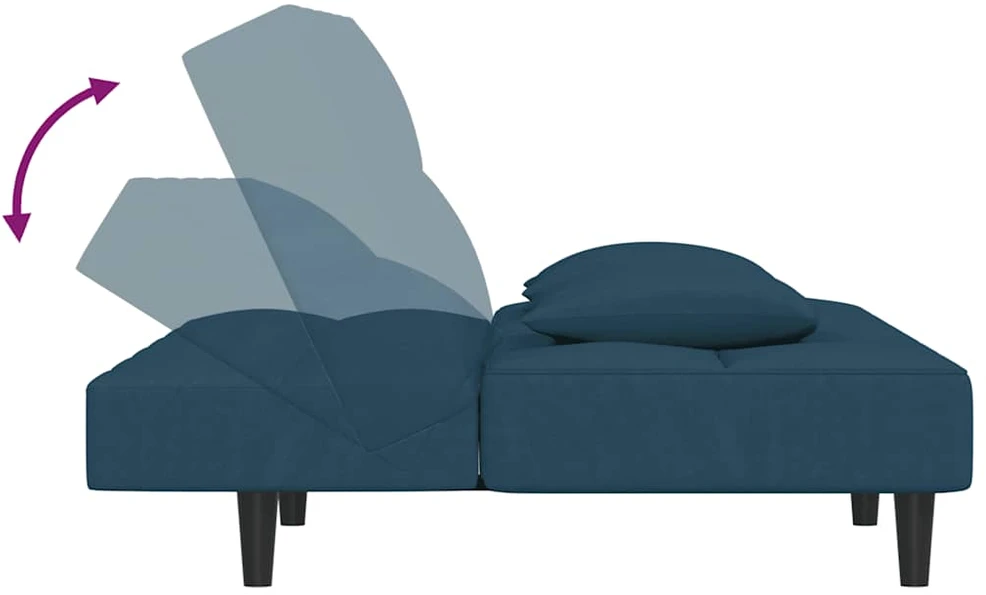 Dvivietė sofa-lova su dvejomis pagalvėmis, mėlyna, aksomas