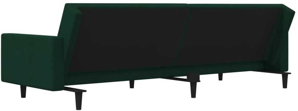 Dvivietė sofa-lova su dvejomis pagalvėmis, žalia, aksomas