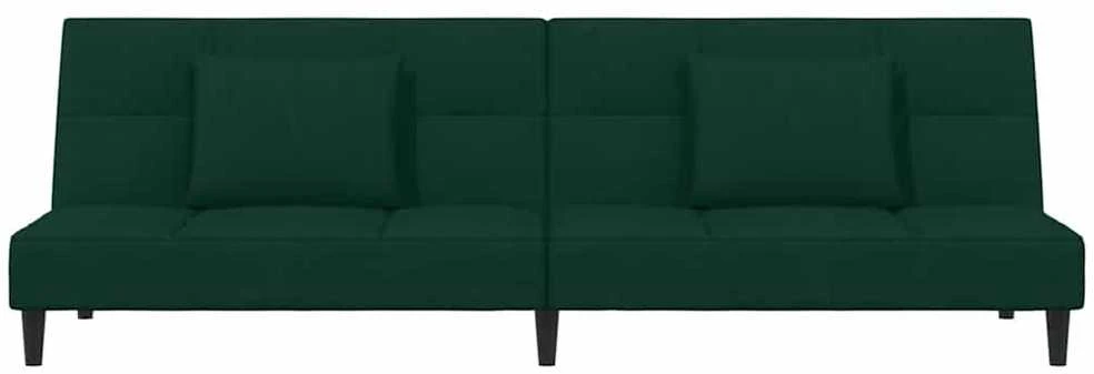 Dvivietė sofa-lova su dvejomis pagalvėmis, žalia, aksomas