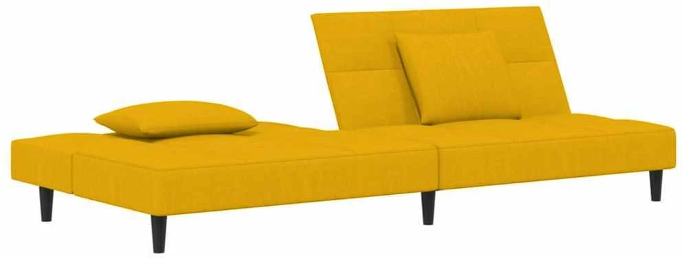 Dvivietė sofa-lova su dvejomis pagalvėmis, geltona, aksomas