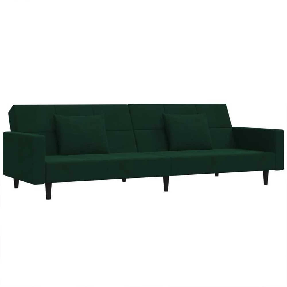 Dvivietė sofa-lova su dvejomis pagalvėmis, žalia, aksomas