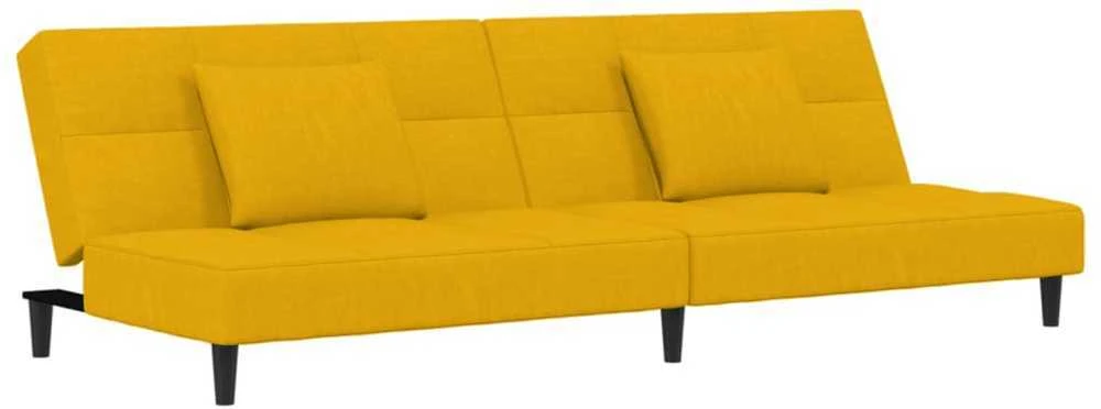 Dvivietė sofa-lova su dvejomis pagalvėmis, geltona, aksomas