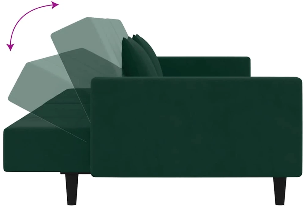 Dvivietė sofa-lova su dvejomis pagalvėmis, žalia, aksomas