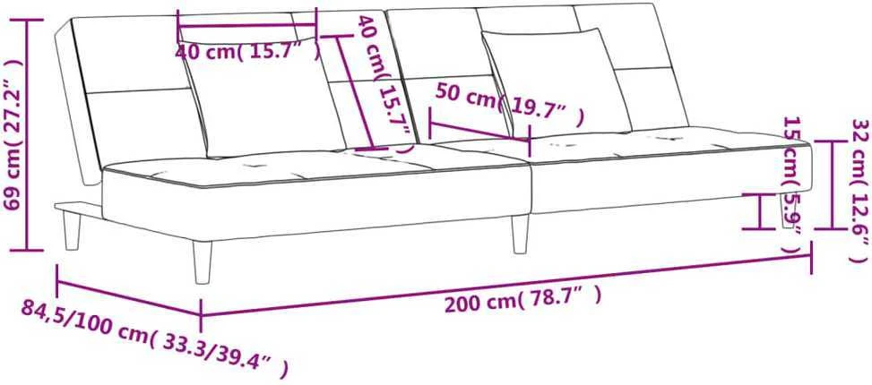 Dvivietė sofa-lova su dvejomis pagalvėmis, mėlyna, audinys