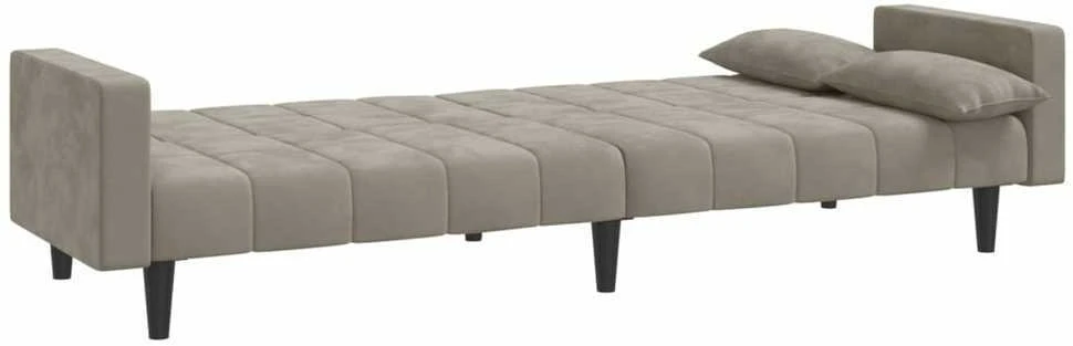 Dvivietė sofa-lova su dvejomis pagalvėmis, pilka, aksomas