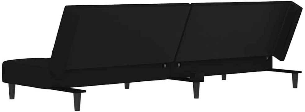 Dvivietė sofa-lova su dvejomis pagalvėmis, juoda, aksomas