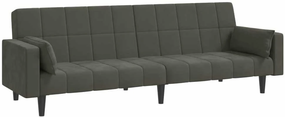 Dvivietė sofa-lova su dvejomis pagalvėmis, pilka, aksomas