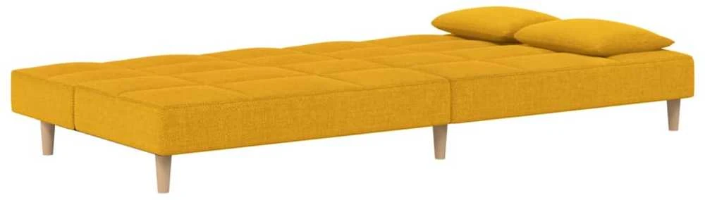 Dvivietė sofa-lova su dvejomis pagalvėmis, geltona, audinys