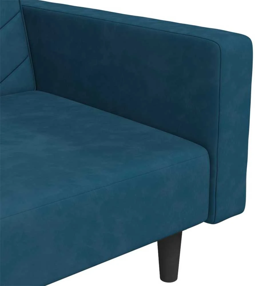 Dvivietė sofa-lova su dvejomis pagalvėmis, mėlyna, aksomas